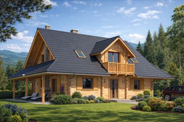  Projekt domu A-137 Dom sokola z bali (BBD1227) - projekt domu parterowego z poddaszem - Zdjęcie 3