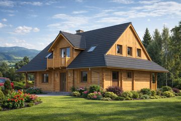  Projekt domu A-137 Dom sokola z bali (BBD1227) - projekt domu parterowego z poddaszem - Zdjęcie 4