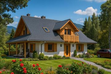 Projekt domu A-137 Dom sokola - szkieletowy - parterowy z poddaszem dom o powierzchni 143,70 m², dach dwuspadowy - ujęcie 3