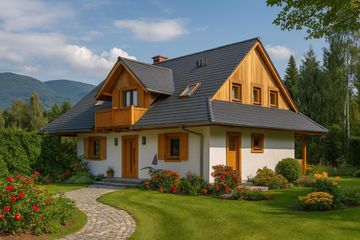 Projekt domu A-137 Dom sokola - szkieletowy - parterowy z poddaszem dom o powierzchni 143,70 m², dach dwuspadowy - ujęcie 4