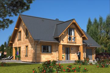  Projekt domu A-132 Dom z bali (BBD1231) - projekt domu parterowego z poddaszem - Zdjęcie 2