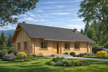 Projekt domu A-134 Dom południowa - z bali - parterowy dom o powierzchni 112,20 m², dach dwuspadowy - ujęcie 2