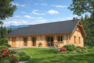 Projekt domu A-134 Dom południowa - z bali - parterowy dom o powierzchni 112,20 m², dach dwuspadowy - ujęcie 3