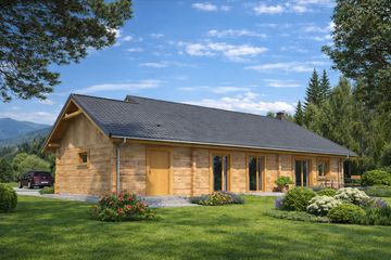 Projekt domu A-134 Dom południowa - z bali - parterowy dom o powierzchni 112,20 m², dach dwuspadowy - ujęcie 4
