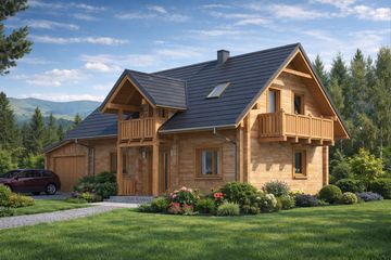  Projekt domu A-138 Dom jagodowa z bali (BBD1234) - projekt domu parterowego z poddaszem - Zdjęcie 1