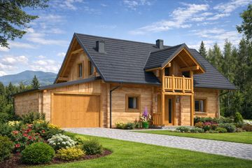  Projekt domu A-138 Dom jagodowa z bali (BBD1234) - projekt domu parterowego z poddaszem - Zdjęcie 2