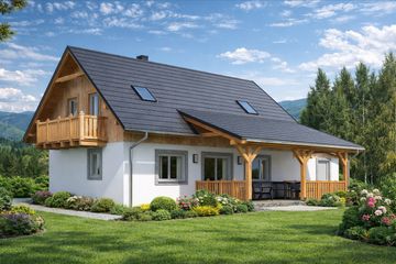 Projekt domu A-138 Dom jagodowa - szkieletowy - parterowy z poddaszem dom o powierzchni 96,50 m², dach dwuspadowy - ujęcie 3