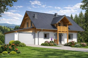 Projekt domu A-138 Dom jagodowa - szkieletowy - parterowy z poddaszem dom o powierzchni 96,50 m², dach dwuspadowy - ujęcie 2