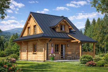  Projekt domu A-136 Dom zachodnia z bali (BBD1237) - projekt domu parterowego z poddaszem - Zdjęcie 1