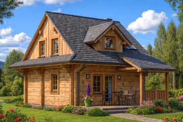  Projekt domu A-136 Dom zachodnia z bali (BBD1237) - projekt domu parterowego z poddaszem - Zdjęcie 1