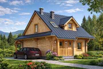  Projekt domu A-136 Dom zachodnia z bali (BBD1237) - projekt domu parterowego z poddaszem - Zdjęcie 3