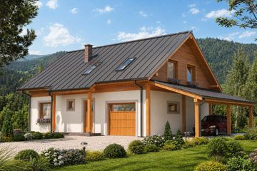 Projekt domu A-135 Dom zajęcza - szkieletowy - parterowy z poddaszem dom o powierzchni 153,90 m², dach dwuspadowy - ujęcie 3