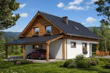 Projekt domu A-135 Dom zajęcza - szkieletowy - parterowy z poddaszem dom o powierzchni 153,90 m², dach dwuspadowy - ujęcie 4