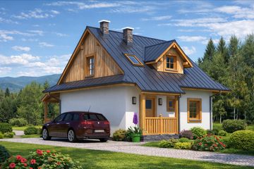 Projekt domu A-136 Dom zachodnia - szkieletowy - parterowy z poddaszem dom o powierzchni 59 m², dach dwuspadowy - ujęcie 3