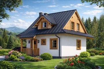 Projekt domu A-136 Dom zachodnia - szkieletowy - parterowy z poddaszem dom o powierzchni 59 m², dach dwuspadowy - ujęcie 4