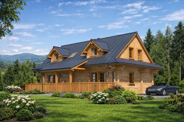  Projekt domu ABL-136 Dom rubinowa z bali (BBD1248) - projekt domu parterowego z poddaszem - Zdjęcie 1