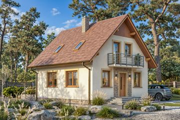 Projekt domu Domek Mały (004 ES) - parterowy z poddaszem dom o powierzchni 84 m², dach dwuspadowy - ujęcie 2