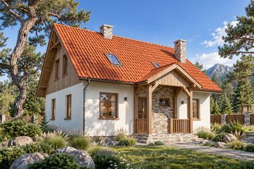 Projekt domu Domek Ciepły (012 SK V1) - parterowy z poddaszem dom o powierzchni 117 m², dach dwuspadowy - ujęcie frontu