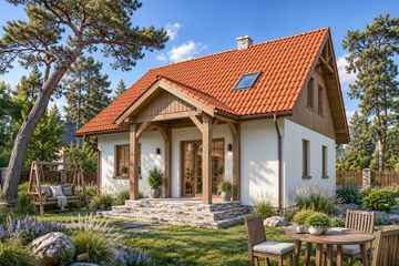 Projekt domu Domek Ciepły (012 SK V1) - parterowy z poddaszem dom o powierzchni 117 m², dach dwuspadowy - ujęcie 2