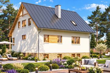 Projekt domu BW-18 wariant (podpiwniczony - parterowy z poddaszem dom o powierzchni 124,40 m², dach dwuspadowy - ujęcie 2