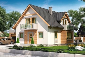 Projekt domu BW-31 - parterowy z poddaszem dom o powierzchni 119,70 m², dach dwuspadowy, koszt budowy 330 000 zł - ujęcie frontu