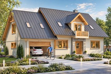 Projekt domu BW-44 wariant 1 (powiększony garaż) - parterowy z poddaszem dom o powierzchni 141,20 m², dach dwuspadowy - ujęcie 2