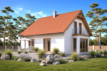 Projekt domu Domek Na Miodowej (026 ES+GT) - parterowy z poddaszem dom o powierzchni 99,44 m², dach dwuspadowy - ujęcie frontu