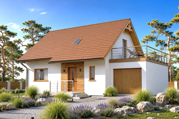 Projekt domu Domek Na Miodowej (026 ES+GT) - parterowy z poddaszem dom o powierzchni 99,44 m², dach dwuspadowy - ujęcie 2