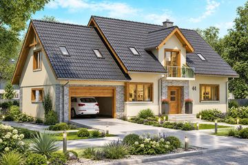 Projekt domu BW-44 wariant 2 - parterowy z poddaszem dom o powierzchni 143 m², dach dwuspadowy - ujęcie 2