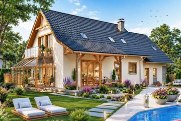 Projekt domu BW-44 wariant 2 - parterowy z poddaszem dom o powierzchni 143 m², dach dwuspadowy - ujęcie 3