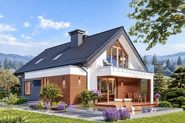 Projekt domu Domidea 50 d40 w2 - parterowy z poddaszem dom o powierzchni 122,60 m², dach dwuspadowy, koszt budowy 321 000 zł - ujęcie frontu