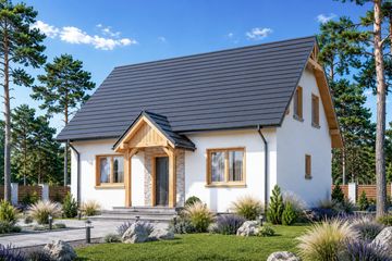 Projekt domu Domek Na Wierzbowej (021 ES) - parterowy z poddaszem dom o powierzchni 106,30 m², dach dwuspadowy - ujęcie frontu