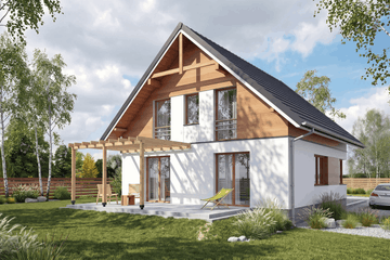 Projekt domu Carus I PG1 - parterowy z poddaszem dom o powierzchni 123,29 m², dach dwuspadowy - ujęcie 2