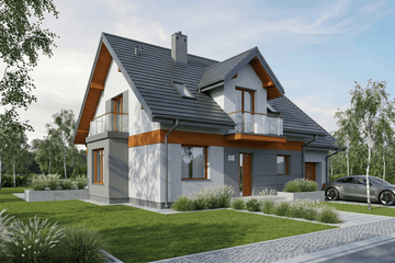 Projekt domu Directus I G1 - parterowy z poddaszem dom o powierzchni 141,20 m², dach dwuspadowy, koszt budowy 349 000 zł - ujęcie frontu