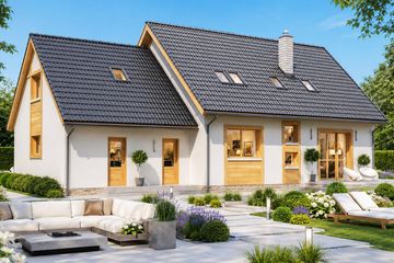 Projekt domu BW-27 wariant 3 - parterowy z poddaszem dom o powierzchni 139,90 m², dach dwuspadowy - ujęcie 2