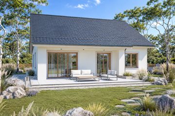 Projekt domu Małgosia bb - parterowy dom o powierzchni 101,70 m², dach dwuspadowy, koszt budowy 307 000 zł - ujęcie frontu