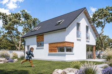 Projekt domu eko Typowy 1 - parterowy z poddaszem dom o powierzchni 125,70 m², dach dwuspadowy - ujęcie 2