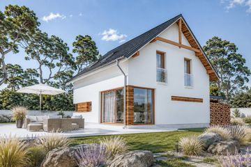 Projekt domu eko Typowy 7 - parterowy z poddaszem dom o powierzchni 141,30 m², dach dwuspadowy - ujęcie 2