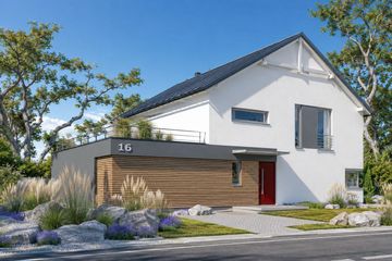 Projekt domu eko Typowy 10 - parterowy z poddaszem dom o powierzchni 128,70 m², dach dwuspadowy, koszt budowy 350 000 zł - ujęcie frontu