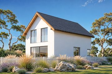 Projekt domu eko Typowy 22 - parterowy z poddaszem dom o powierzchni 99,68 m², dach dwuspadowy, koszt budowy 255 000 zł - ujęcie frontu