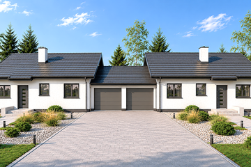 Projekt domu Filip B - bliźniak PLP - parterowy dom o powierzchni 87,30 m², dach dwuspadowy - ujęcie frontu