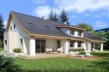 Projekt domu Jaś A - bliźniak PLP - parterowy z poddaszem dom o powierzchni 143,50 m², dach dwuspadowy - ujęcie 2