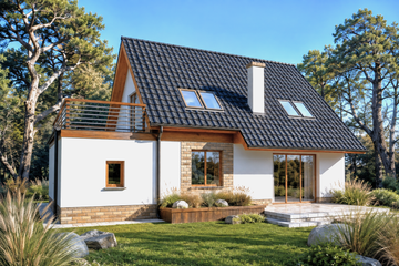 Projekt domu Mona wersja B - parterowy z poddaszem dom o powierzchni 104,60 m², dach dwuspadowy - ujęcie 2