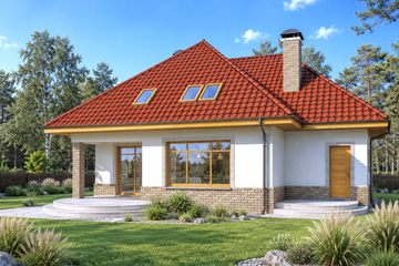 Projekt domu Syntia wersja B - parterowy z poddaszem dom o powierzchni 178,80 m², dach kopertowy - ujęcie 2