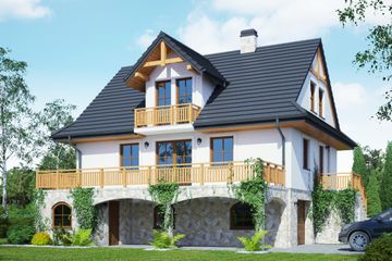  Projekt domu Jaworzynka średnia 9 (KRP2039) - projekt domu parterowego z poddaszem - Zdjęcie 1