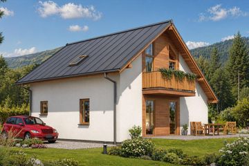 Projekt domu A-141 Dom topolowa - szkieletowy - parterowy z poddaszem dom o powierzchni 125,60 m², dach dwuspadowy - ujęcie 3