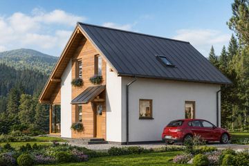 Projekt domu A-141 Dom topolowa - szkieletowy - parterowy z poddaszem dom o powierzchni 125,60 m², dach dwuspadowy - ujęcie 4