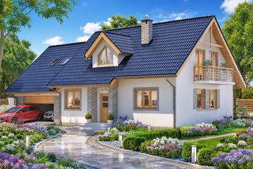 Projekt domu BW-03 wariant 5 - parterowy z poddaszem dom o powierzchni 108,70 m², dach dwuspadowy, koszt budowy 290 000 zł - ujęcie frontu
