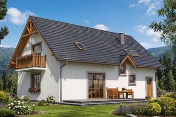 Projekt domu A-144 Dom słoneczna - szkieletowy - parterowy z poddaszem dom o powierzchni 159,40 m², dach dwuspadowy - ujęcie 3