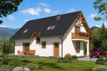 Projekt domu A-144 Dom słoneczna - szkieletowy - parterowy z poddaszem dom o powierzchni 159,40 m², dach dwuspadowy - ujęcie 4
